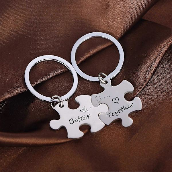 Par-nyckelringar för par Pojkvän Flickvän Present Make Keychain Alla hjärtans dag Present Kärlek Pussel Smycken (Bättre tillsammans)