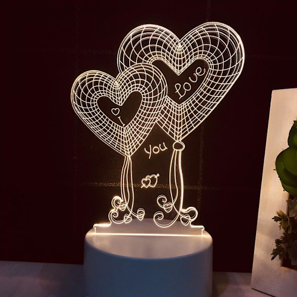 JUSTUP 3D LED nattlys akryl dobbelt hjertelampe fjernkontroll 3D illusjonslampe Valentinsdag hjemmedekorasjonslys - Stil U