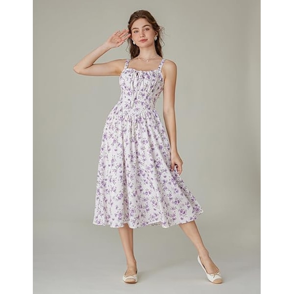 Dame Victorian Style Casual A-Line Ærmeløs Spaghettistrop Blomsterkjole til Sommerstrand