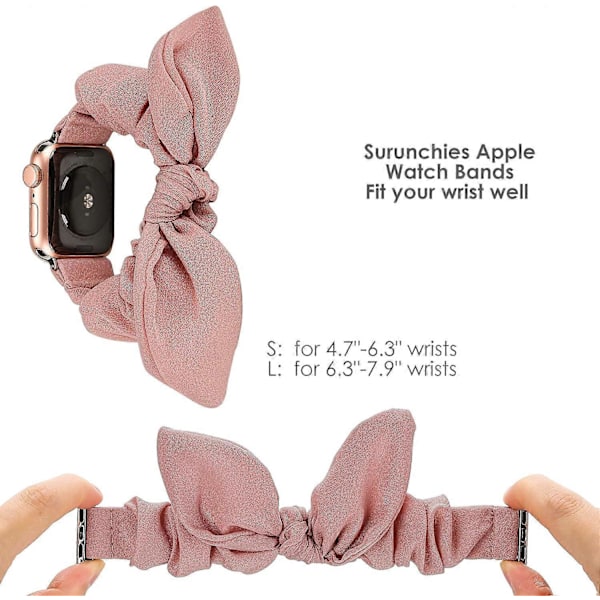 Kompatibel med Apple Watch Rem 38/40/41mm med Butterfly Bow/Bunny Ears Kludstof Elastisk Scrunchy Armbånd Kvinder Pige iWatch Serie SE 7 6 5 4