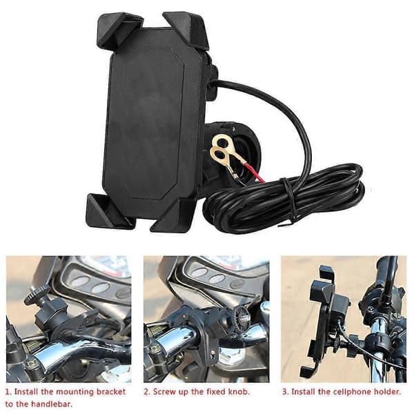 Bærbar 360 Justerbar Motorcykel Styretelefon GPS Montering Holder USB Oplader Universal