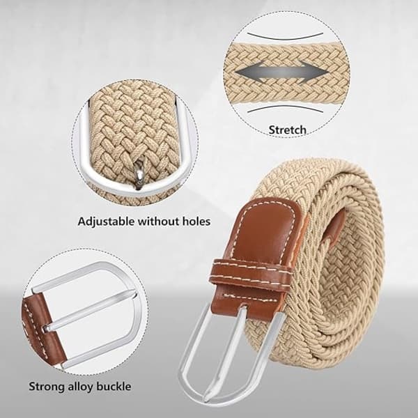 1 Khaki elastisk flettet belte, moderne elastisk flette