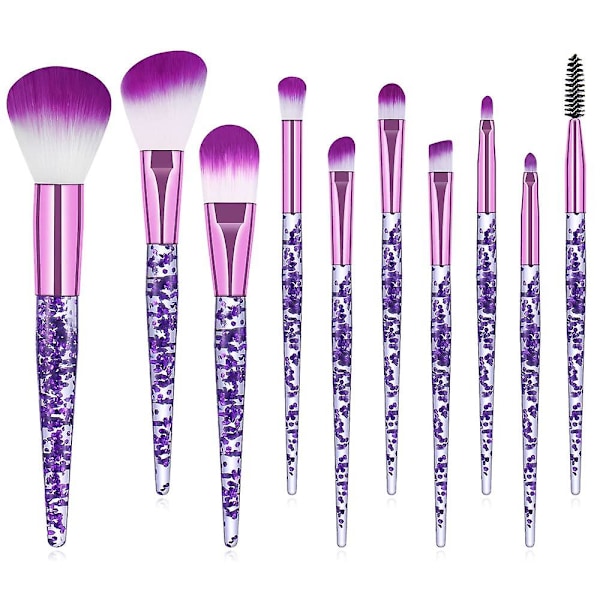 Sæt med 10 Krystal Makeupbørster Rejse Makeupbørster Blushbørste Krystal Makeupbørster Lilla Makeupbørster Glitter Makeupbørster (lilla)