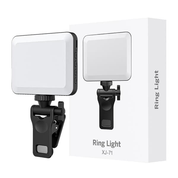 Genopladelig selfie flash - Forbedret clip-on design til telefoner, laptops og tablets. Black