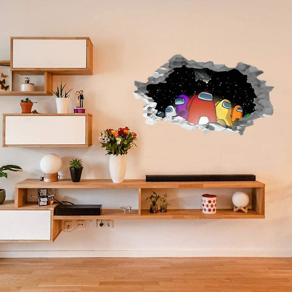 Among Us Besättningsmedlem Väggdekal Vinyl 3D Spelkaraktär Hål I Väggen Dekal Konst Tapet Design Heminredning För Barn Pojkar Sovrum Lekrum Hemvägg
