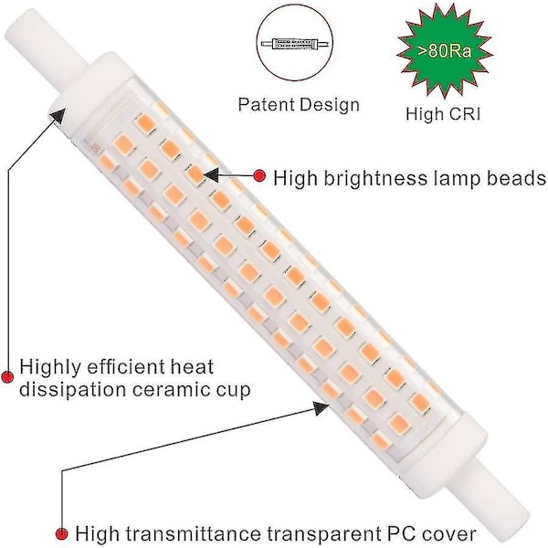 R7s LED 118mm 10W R7s Linjär LED-lampa 118mm 10W Varmvit 3000K R7s J118 Ej dimbar sockel