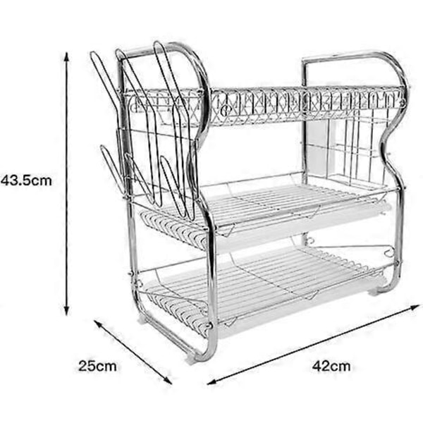 3-tasoinen astiankuivausteline ruostumattomasta teräksestä valmistetulla tarjottimella Astiakori Astioiden kuivausteline Keittiön säilytys