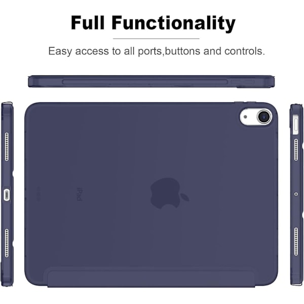 iPad Air 4 Fodral 2020 - iPad Air 4:e generation Fodral 10,9 tum Lätt Smalt Omslag Med Genomskinlig Frostad Hård Bak [stöder Touch ID](mörkblå)
