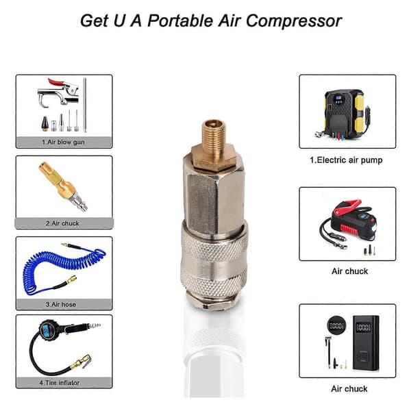 5-pack Däckpump Adapter Luftkompressor 3-i-1 Snabbkoppling Konvertera Din Luftpump till Pneumatiska Verktyg