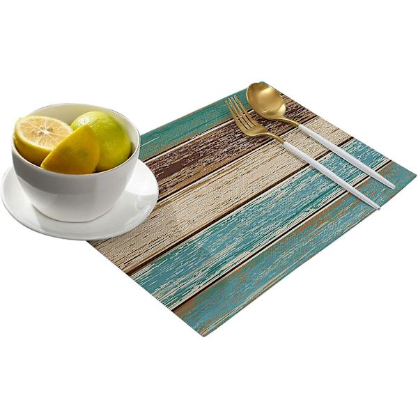 6 kpl pöytäliinoja, Retro Rustic Wood Texture Polyesteri Tahran Kestävä Pöytäliina Pesu Pöytäliina Koristelu Keittiö Pöytä Ruokailu Vihreä