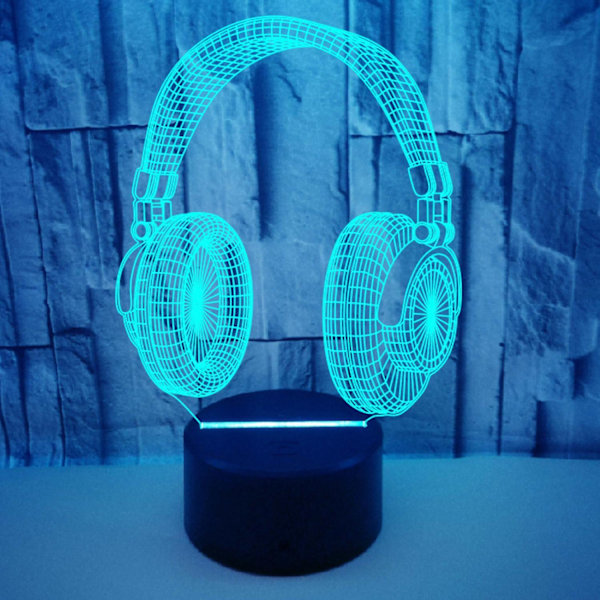 JUSTUP Hörlurar 3D Nattlampa 16 Färger, 7 Färger med Fjärrkontroll 3D Illusionlampa för Pojkar Flickor --- Svart Säte