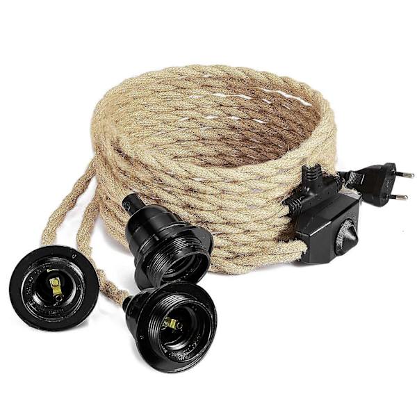 6,8M 2-leder Linen Elektrisk Kabel, med E27 Fatning og Afbryder, til DIY Lampe (uden pære)