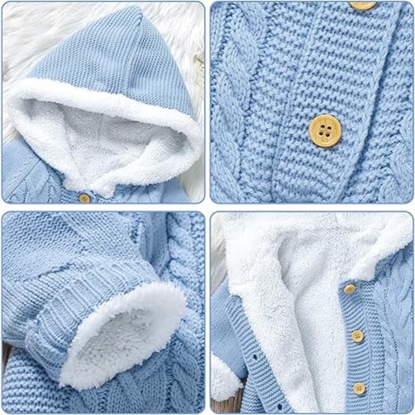 Nyfödd Stickad Bodysuit med Huva Kofta Varm Snödräkt Onesie Bodysuit Baby Vinterjacka 0-18 Månader Baby Pojkar Baby Flickor