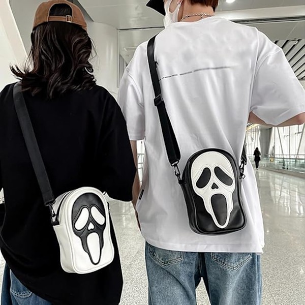 Ghost face axelväska, Halloween ghost face plånbok, PU läder mobiltelefonplånbok, Gotisk dödskalle crossbody-väska, unisex