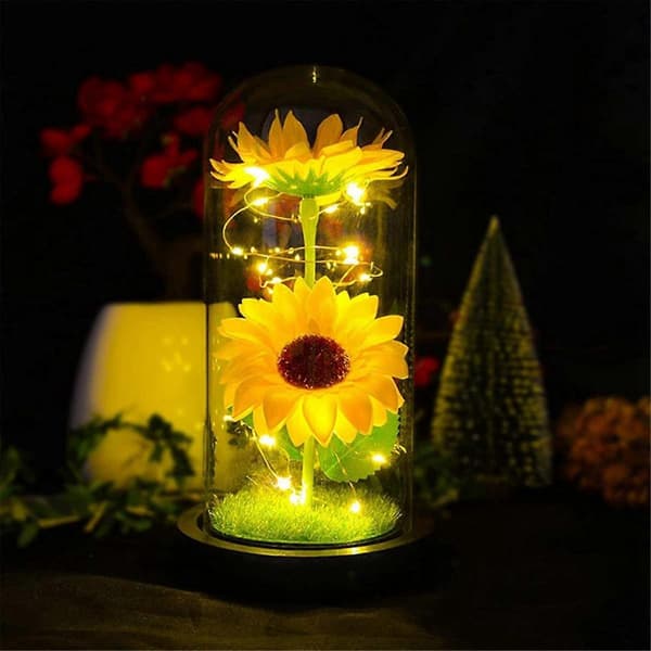 Konserverad Blomma Glaskupa Glimmande Guldfolie Solros Alla Hjärtans Dag Present
