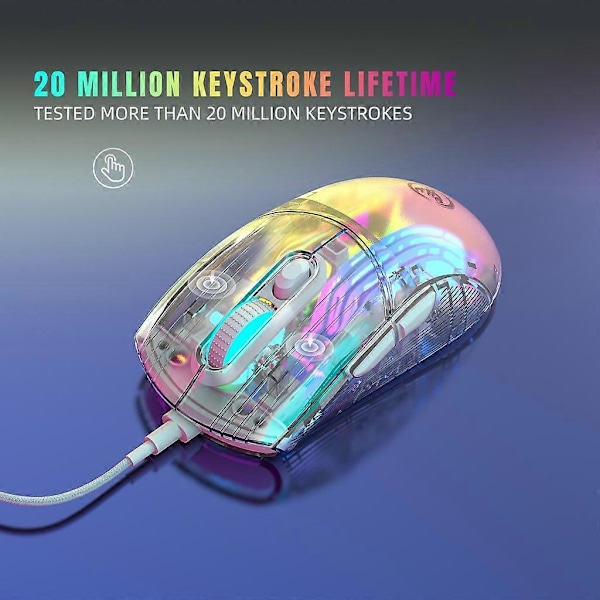 Spelmus Trådbunden 12800DPI Programmerbar Mus, Ergonomisk Spelmus Transparent Skal Ergonomisk USB Optisk Mus Mus