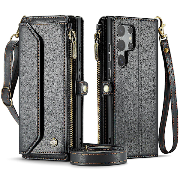 Crossbody Plånboksfodral för Samsung Galaxy Z Fold 6 med RFID-blockering, Magnetiskt Flik-Blixtlås Kortfodral Läderfodral med Handrem