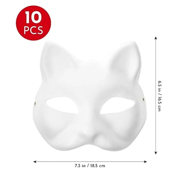 10 kpl Kissankasvoja Maalausta Varten, Valkoisia Naamioita Maskaraadiin Halloweenille Lasten Cosplay-Naamioihin Puvupukeutumisjuhliin Lahjoiksi