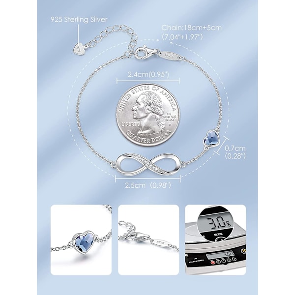 Uendelighetshjerte-symbol sjarm armbånd for kvinner 925 sterling sølv justerbar morsdag smykkegave bursdag valentinsdag gaver for kvinner mamma Wi