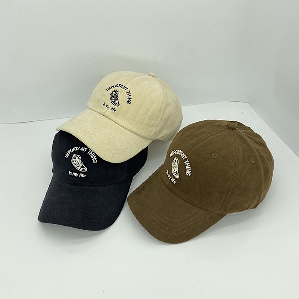 Kasket Kvinder Sommer Brev Broderi Blød Top Retro Casual Vild Baseball Cap Mænd (Beige)