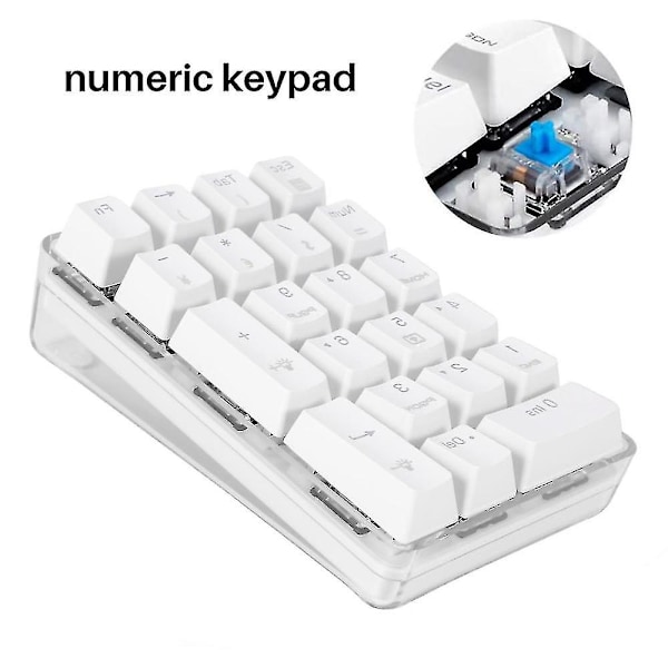 Mekansk Numerisk Tastatur Gateron Brown Switch Ledningsbasert Spilltastatur Krystallhus Hvit Bakgrunnsbelyst 21 Taster