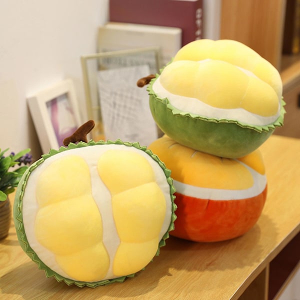 Durian Pute High Simulation Myk Stoffdyr Dekorativ Leke Fruktformet Durian Orange Pute for Student