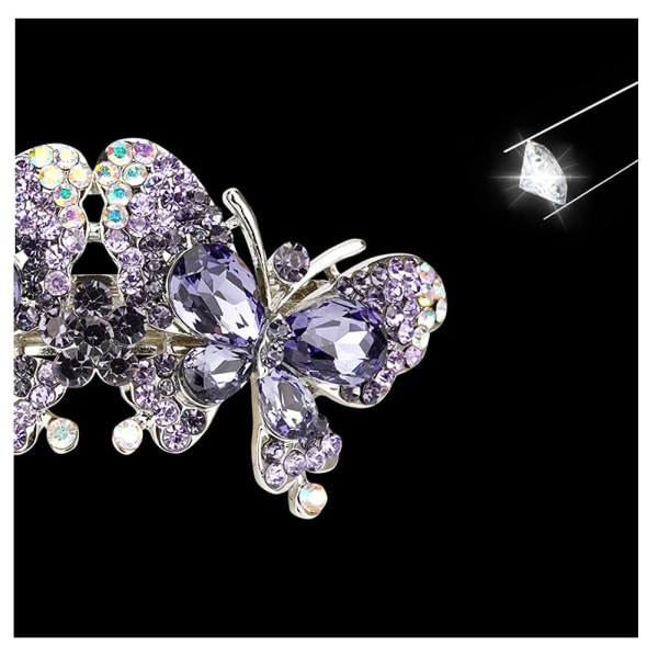 1 pakke dobbelt sommerfugl lilla krystal rhinestone hårnål elegant temperament hestehale vandret klip blændende vand diamant pige hårnål (lilla)
