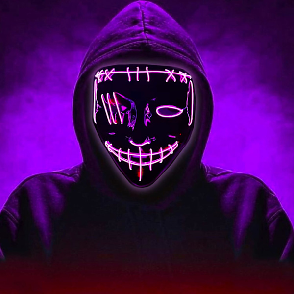 Ledmask Halloween,Led Halloween Mask,Purge Mask med 3 ljuslägen,Light