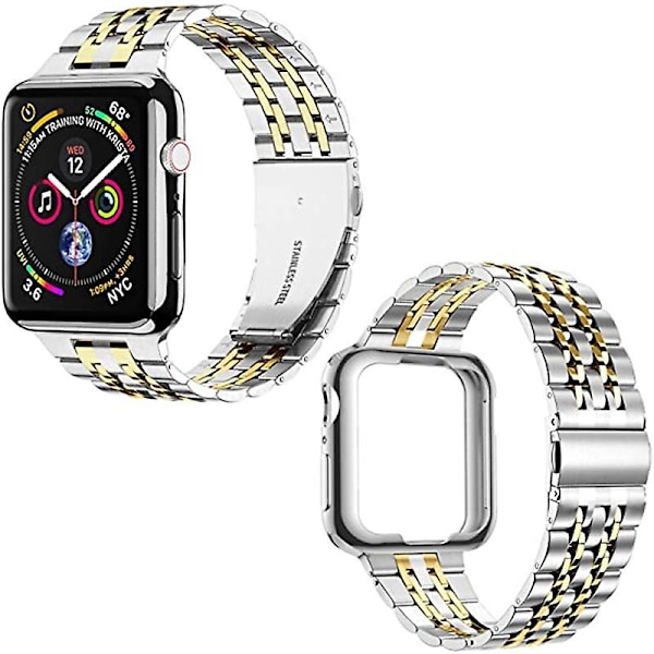 Kompatibel med Apple Watch armband 38mm 40mm 41mm, Massivt rostfritt stål armband för iWatch Series Silver/Guld