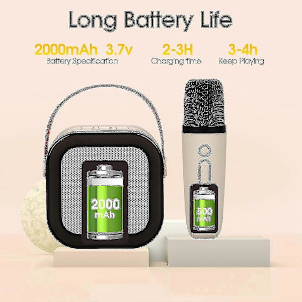Karaokemaskin för barn och vuxna, mini bärbar Bluetooth-karaokespeaker med 2 trådlösa mikrofoner och dynamiska lampor, hem-KTV, utomhus, resor (beige