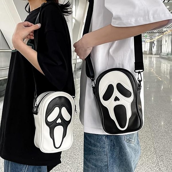 Ghost face axelväska, Halloween ghost face plånbok, PU läder mobiltelefonplånbok, Gotisk dödskalle crossbody-väska, unisex
