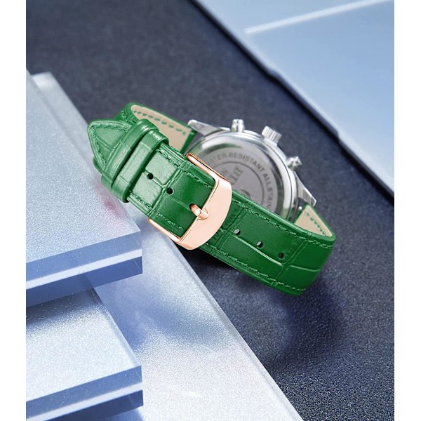 AVEKI Äkta Läder Armbandsur Rem Bytbar Flerfärgad Vattentät för Män Kvinnor, GR-Grön (15mm)
