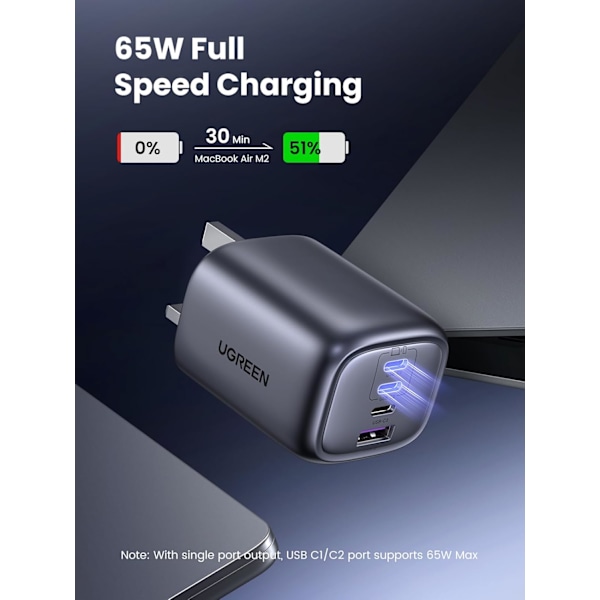 Lader 65W Hurtigladeplugg Nexode 4 Port Sammenleggbar