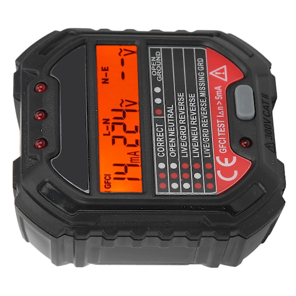HT107B Stikkontaktstester med LCD-skærm, frekvenstest, elektrisk kredsløbsdetektor, US 90-250V
