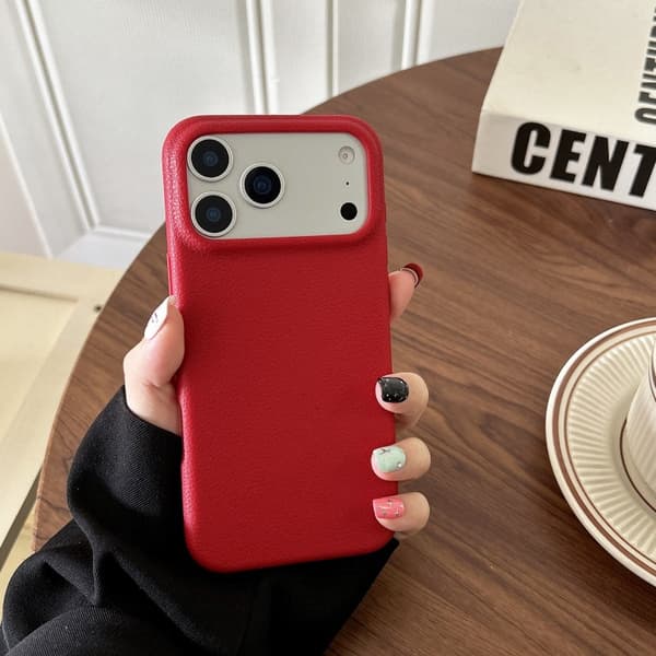 Enkelt enfärgat lädertextur iPhone-mobilskal Red iPhone 15
