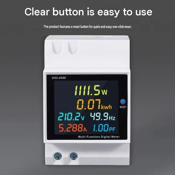 D52-2066 DIN-skena Digital Display Multifunktionell Hushållselmätare för Mätning av Effekt och Spänning