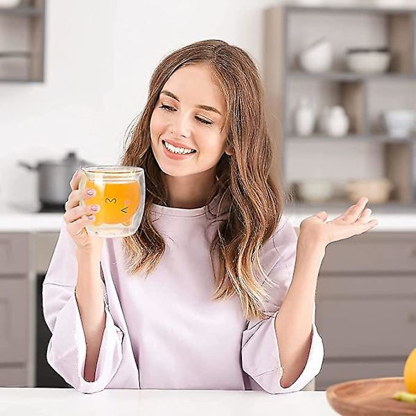 Sød Kaffe Kop Bjørn Tekop Mælk Dobbelt Lag Transparent Isoleret Glas Espresso Kop Sjov Gave (Kat Kop)