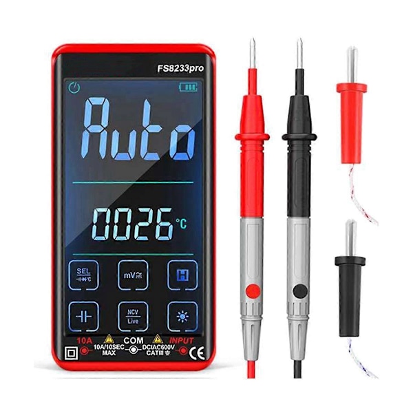 Smart Touch Screen Digital Multimeter DC/AC 10A Multimetor Transistor 9999 Counts True Rmsauto Range FS8233PRO