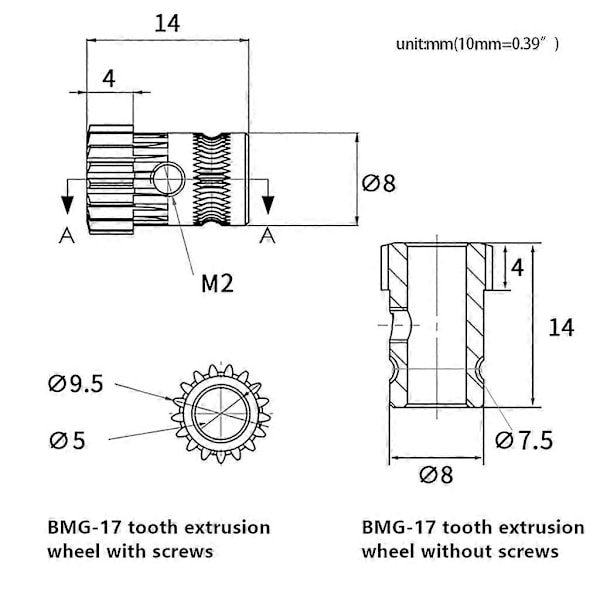 2 Set Uppgraderade 3D-skrivar MK8 Drivhjul Extruderhjul Drivhjul Extruder Dubbla Växlar för Prusa i3