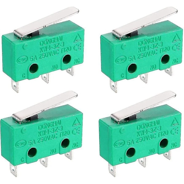 KW4-3Z-3 Mikro Switch SPDT No NC 3 Ben Momentær Kort Lige Grøn (4 stk)