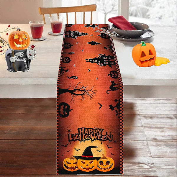 Halloween Bordlöpare, Orange Linne Halloween Bordduk, Pumpor Spöken Halloween Borddekorationer Inomhus Utomhus, Halloween Bordduk För Haun