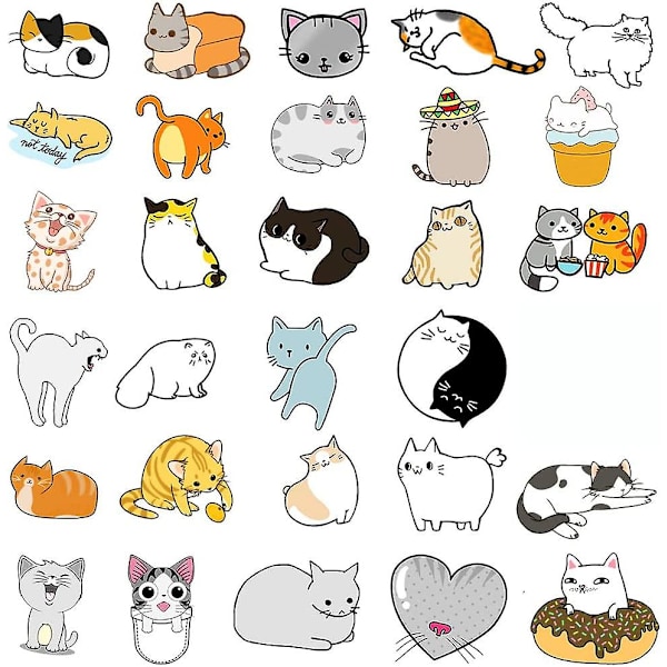 Katte Stickers 50 Stk Vinyl Vandtætte Søde Kat Sticker Pakke Til Vandflaske Laptop Guitar Skateboard Bil Cykel Motorcykel Hydro Flask Kuffert Bagage Fo