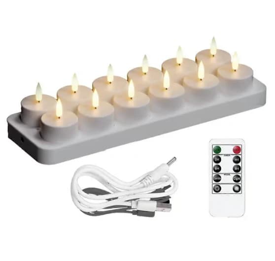 Oppladbare telys, sett med 12 AA-batteridrevne oppladbare telys