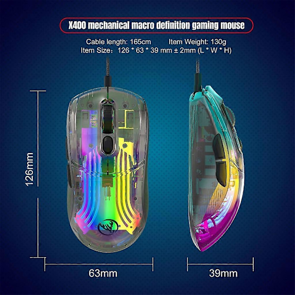 Ergonomisk mus med 7 programmerbara makron, programvarustöd, RGB-inställningar för PC