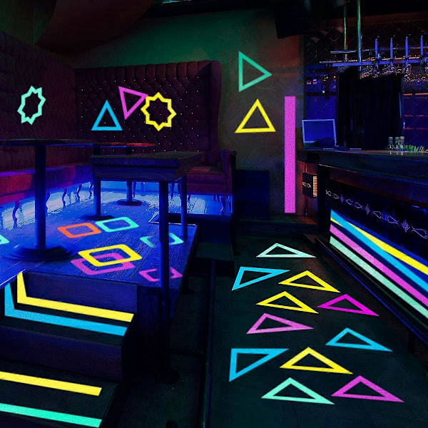 6 Ruller Fluorescerende Klæbebånd, Lysende Neon Gaffer Tape, Selvklæbende UV Sortlys Reaktiv Spike Tape Gløder i Mørket