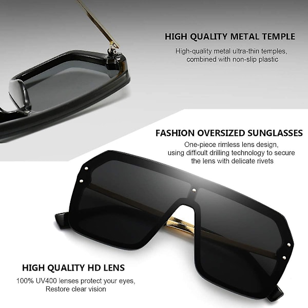 Oversized Solbriller For Kvinner Trendy En-Del Flat Topp Rimless Solbriller Siamese Store Store Skygger