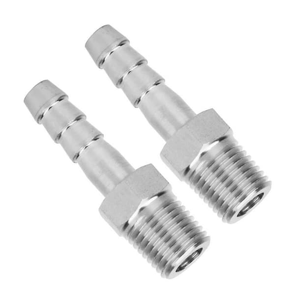 2 stk. 1/4 tommer rustfrit stål BSPT han-gevindkobling barb-samling hurtigkobling rørfitting (BSPT1/4-8mm)