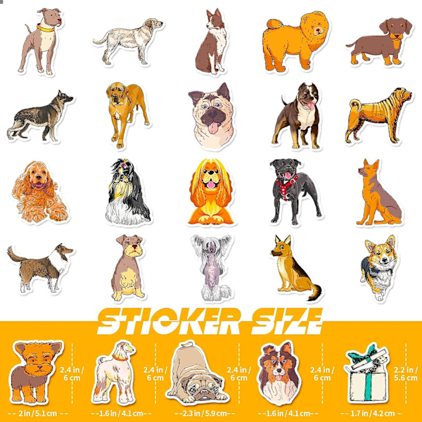 50 stk. Søde Hunde Stickers Pakke, Vandafvisende Vinyl Hvalpe Stickers til Vandflaske, Laptop, Kuffert, Cykel, Notesbøger, Dagbog, Scrapbooking, Kawaii Anim