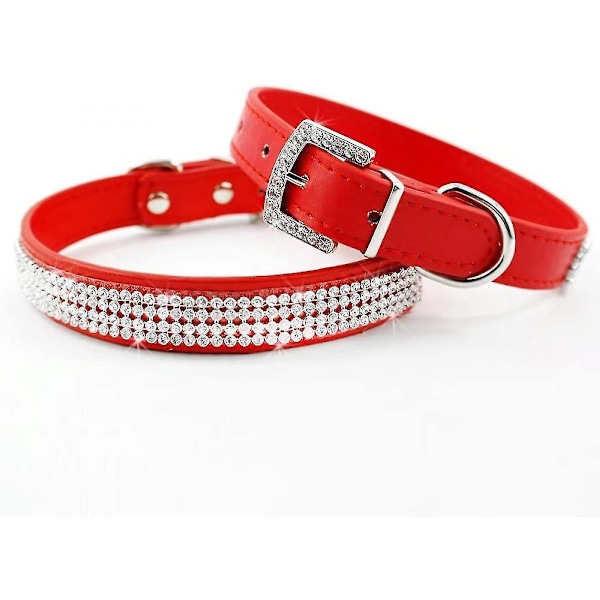 Full Crystal Rhinestones Shing Diamonds Pu Leather Hundekrage med Rhinestones Spenne Medium: 3/4\"*12-15\"