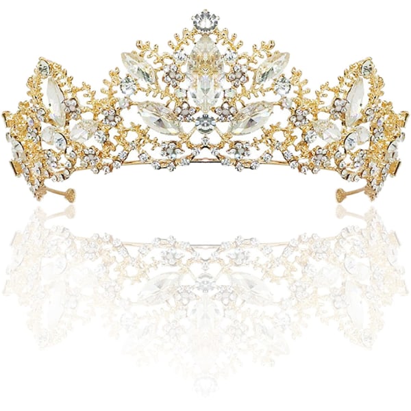 Krona Kvinnor, Diadem Tiara Guld, Kristall Tiara, Drottningkrona, Bröllop Tiara För Bröllop, Karneval, Temafest